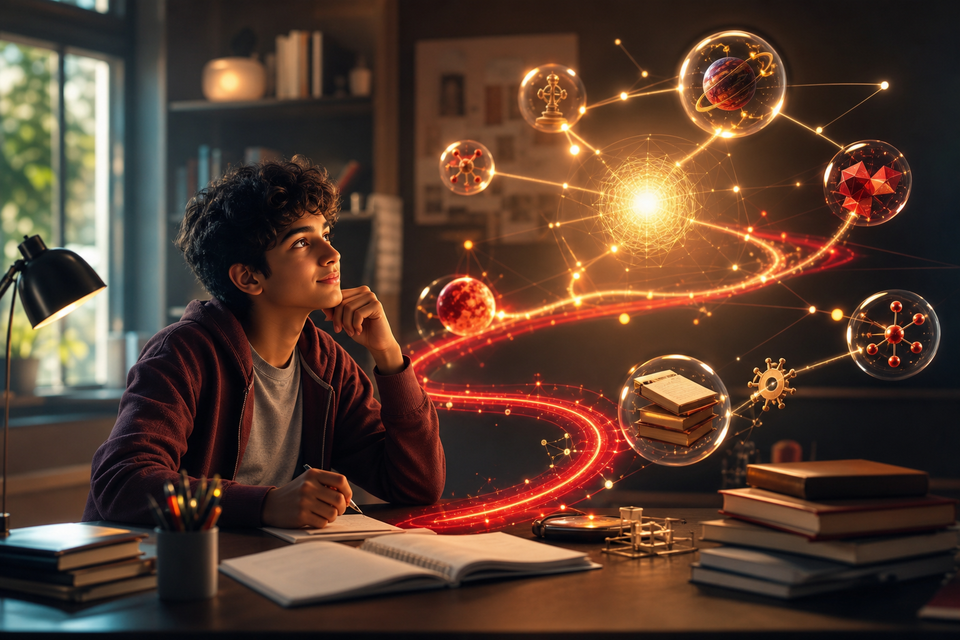 Student following an adaptive AI-powered knowledge journey across multiple subjects