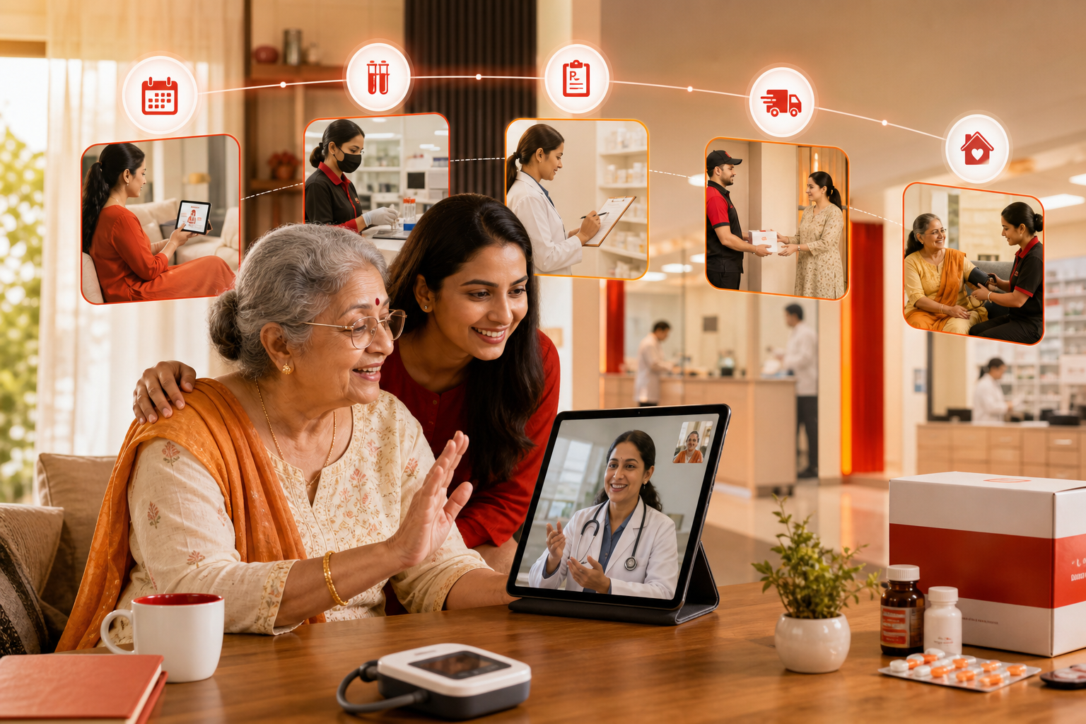 MedicareLiv connecting an older patient with a doctor, diagnostics, prescriptions and medicine delivery